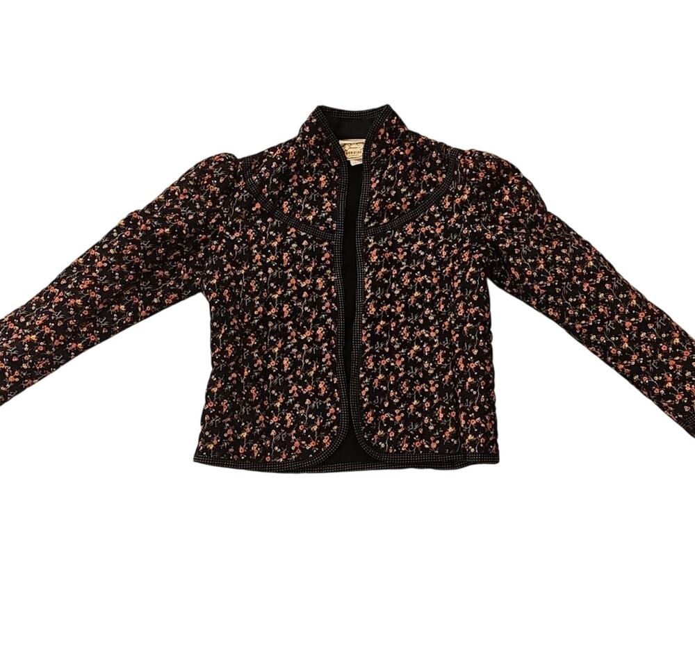 Vintage Jessica's Gunnies Sax Floral Prairie Quilted Jacket S Black Cottagecore